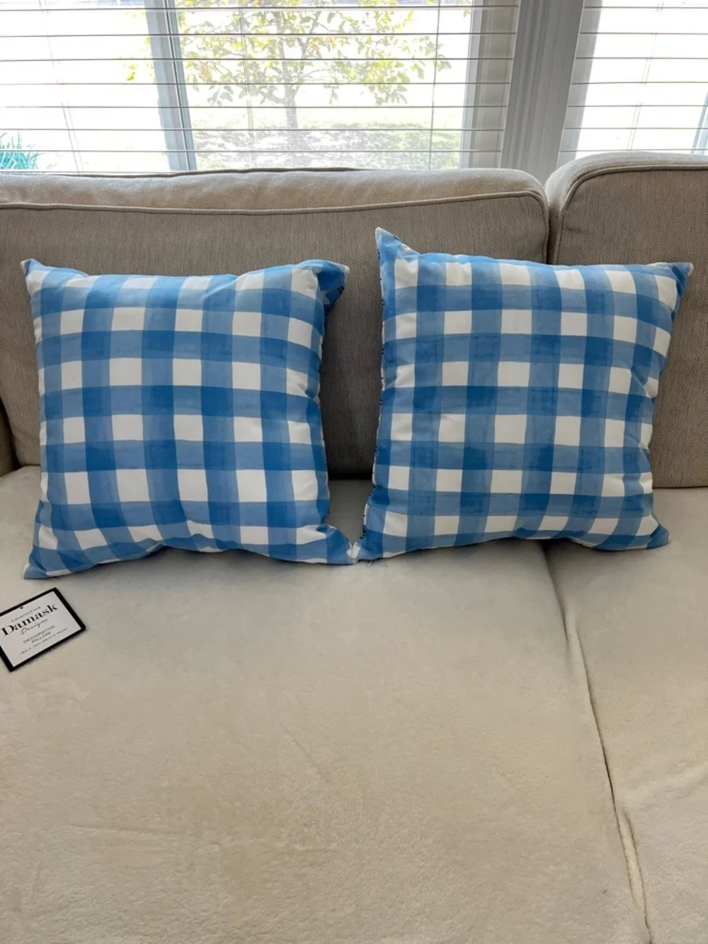 2 Charter Club Damask Designs Decorative Pillow 18x18 Blue/White Plaid Cotton